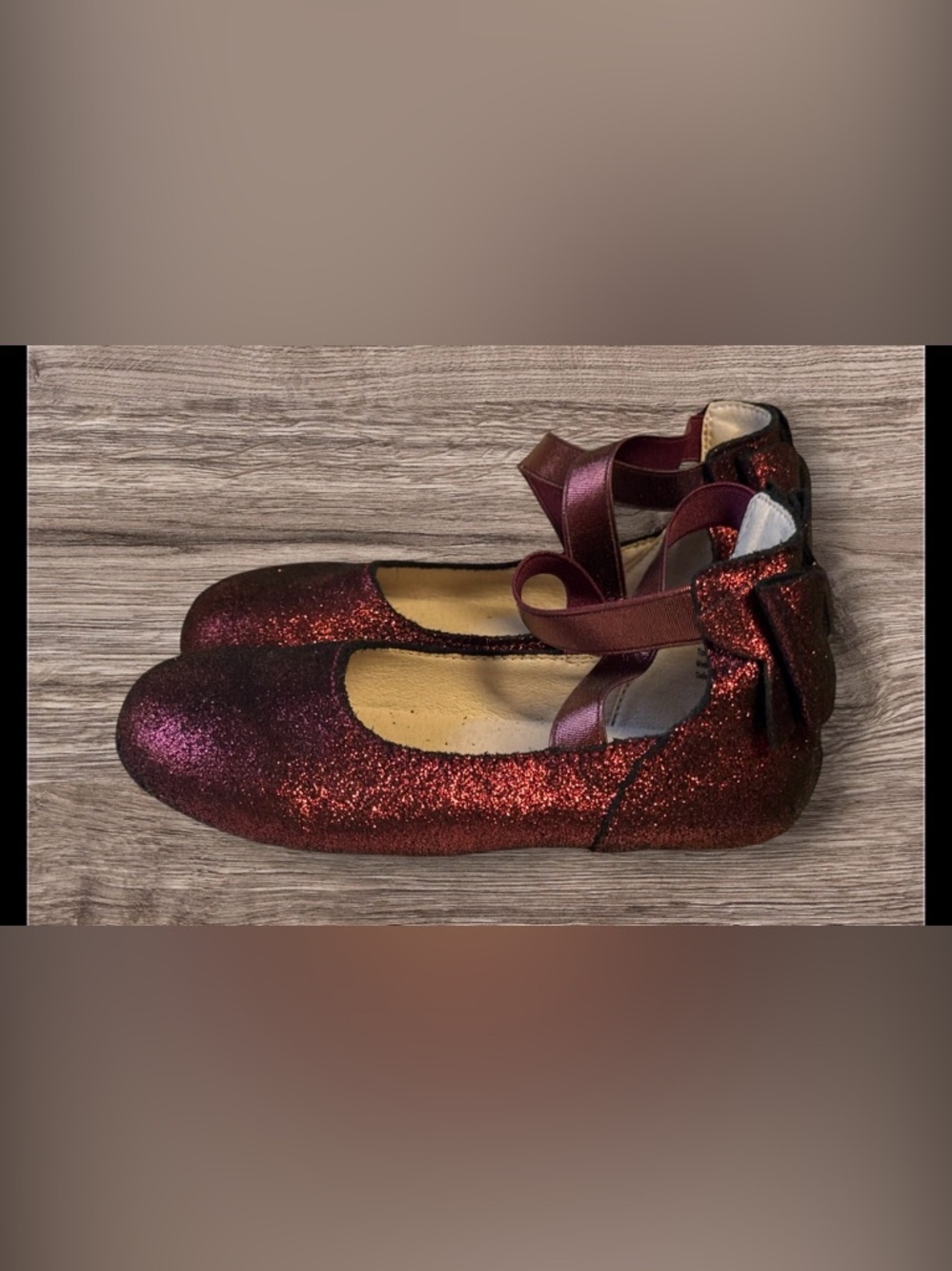 EUC Monkey Feet Red Leather Glitter Ballet Flat Strap Bow Ankle Girls Dress